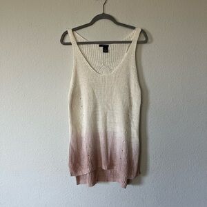 DKNY Jeans Cream and Pink Crochet Sleeveless Tank Top
